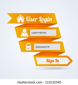 Textured ribbon login form for your website. Vector illustration.