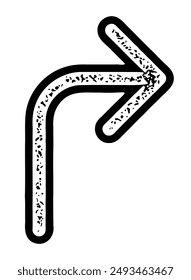 Flecha de giro a la derecha texturizada con un contorno negro audaz y patrones intrincados, perfecto para diseños de navegación, Ilustración vectorial.