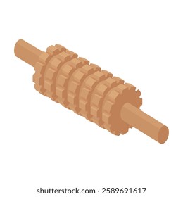 Textured rolling pin - hand drawn isometric vector illustration.