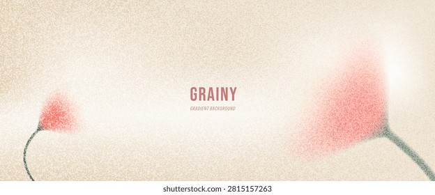 Textured sand paper flower gradation with grain on spring cream background. Two delicate red poppy blooms and soft noise on warm dust paper surface. Vector floral backdrop in grainy cream beige tone.