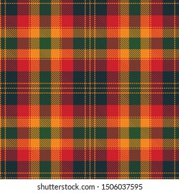 Textured seamless chili pepper red tartan pattern background plaid. Trendy autumn/winter 2019/2020 style, bright colors, scottish ornament. Flat style design illustration