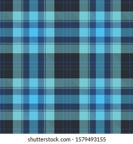 Textured seamless cold blue and turquoise pattern background plaid. Trendy autumn/winter 2019/2020 style, Scottish ornament. Flat style design illustration