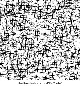 Textured seamless pattern  with abstract stars. Monochrome backdrop. Black and white  dirty template.  Texture of destroyed shapes.