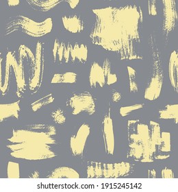 Textured seamless pattern with brushstrokes. Hand drawn yellow and grey vector illustration. Texture for print, fabric, textile, wallpaper.