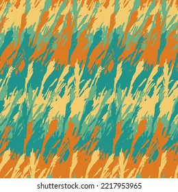 Textured seamless pattern green yellow orange color, imprint of grass cattail bulrush, natural organic shape, vector illustration