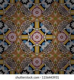 Textured seamless pattern. Orient popular style. Abstract blurred paisley brown, pink and red ornament. Raster illustration. Sloping seamless colorful ornament for design and backgrounds.