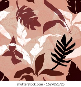 Textured seamless pattern with plants and geometrical shapes. Modern abstract floral design inspired by Nature!