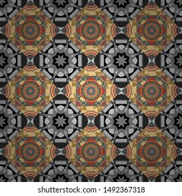 Textured seamless pattern. Sloping seamless colorful ornament for design and backgrounds. Vector illustration. Abstract blurred paisley gray, pink and yellow ornament. Orient popular style.