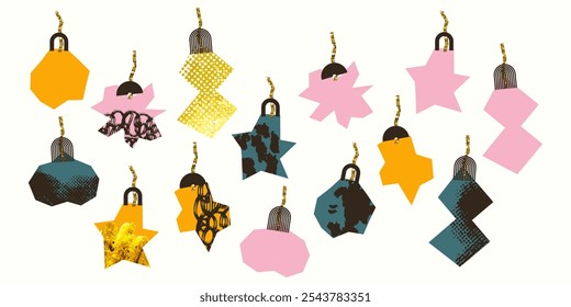 Textured set of different tree toys. Vector illustration for Christmas and New Year design