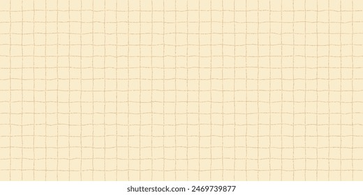 Textured sheet of yellow checkered paper with a stipple effect. Cute pastel color background, irregular geometric pattern, notebook page.