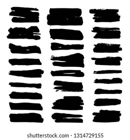 Textured short abstract strokes set isolated on white background