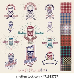 Textured Skull Logo Templates With Additional Shirt Stylized Seamless Pattern Set