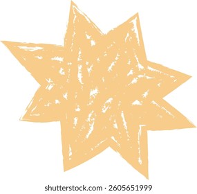 A textured starburst with jagged edges drawn in crayon style. The illustration captures a dynamic celestial shape with rough strokes. Cartoon vector illustration.