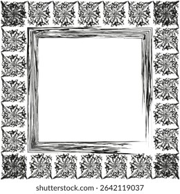 Textured stone frame. Vector square border. Decorative rough outline. Abstract rock pattern.