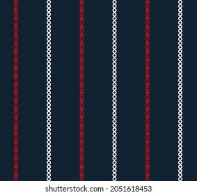 Textured stripe and dotted seamless pattern with Navy Blue, Red and White colors vertical parallel stripes.Vector abstract background.