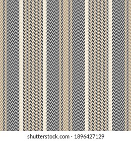 Textured stripe pattern in black, gold brown, beige. Herringbone dark seamless vertical stripes background for flannel shirt, trousers, pyjamas, skirt, or other modern autumn winter fabric design.