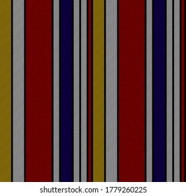 Textured stripe seamless pattern with Blue, Red, Yellow, Black and White colors vertical parallel stripes.Vector abstract background.
