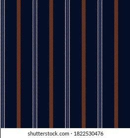 Textured stripe seamless pattern with Navy blue, Orange, Blue and White colors vertical parallel stripes.Vector abstract background.