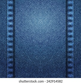 Textured striped blue jeans denim linen fabric background. Vector illustration.