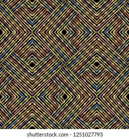Textured striped zigzag grunge vector seamless pattern. Ornamental geometric embroidery background. Tapestry zig zag abstract ornament with stripes, lines. shapes. Embroidered design. Endless texture