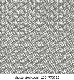 Textured surface divided into squares by some crossed stripes. Checked pattern. Abstract textile background. Decorative graphics in black and white. 