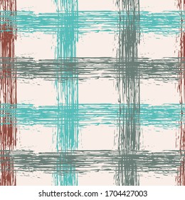 Textured tartan plaid. Hipster striped fabric print textile design. Vector intersecting lines blanket pattern. watercolor check ; vector, seamless  plaid.