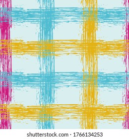 Textured tartan plaid. Seamless pattern. Vector intersecting lines blanket pattern. Ink texture cool crossed stripes grid.