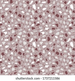 Textured tiles of Granito mosaics. Terrazzo encaustic decor styles of recycled glass, natural stone, granite, marble, metal.  Geometric seamless pattern. Modern vector illustration in gray colour.
