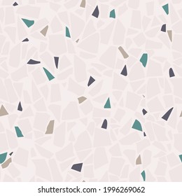Textured tiles of Granito mosaics. Terrazzo encaustic decor styles of recycled glass, natural stone, granite, marble, metal.  Geometric seamless pattern. Modern vector illustration in pastel color.