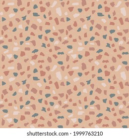 Textured tiles of Granito mosaics. Terrazzo encaustic decor styles of recycled glass, natural stone, granite, marble, metal.  Geometric seamless pattern. Modern vector illustration in coral colour.