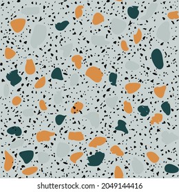 Textured tiles of Granito mosaics. Terrazzo encaustic decor styles of recycled glass, natural stone, granite, marble, metal.  Geometric seamless pattern. Modern vector illustration in gray colours.