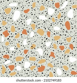 Textured tiles of Granito mosaics. Terrazzo encaustic decor styles of recycled glass, natural stone, granite, marble, metal.  Geometric seamless pattern. Modern vector illustration in white colour.