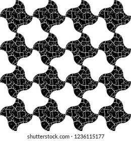 Textured tiles seamless pattern classic background minimal black white design. Graphical style elegant grunge noise texture all over print.