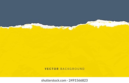 Textured torn paper vector background. Horizontal yellow ripped sheet of paper with shadow for banner, decoration, design template.