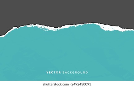 Textured torn paper vector background. Horizontal blue ripped sheet of paper with shadow for banner, decoration, design template.