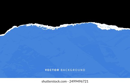 Fondo de Vector de papel rasgado texturizado. Hoja de papel rasgada azul Horizontal sobre fondo negro para el Anuncio, decoración, Plantilla de diseño.