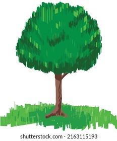 Ilustración de vectores de árboles texturados sobre césped. Con elemento de textura de pincel