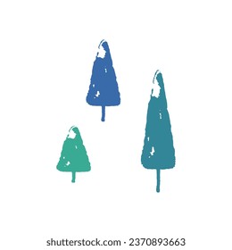Textured vector Christmas tree group isolated on white background. Abstract fir or pine hand painted tree clip art illustration