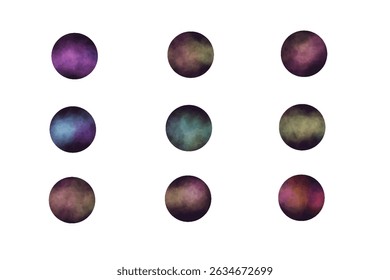 Textured vector circle icons with galaxy-inspired gradients for Instagram highlights or digital design.