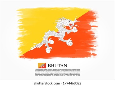 Bandera texturizada y vectorial de Bután dibujada con pinceladas. Bandera de textura y vector de Bután dibujada con trazos de pincel.