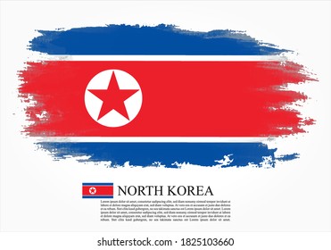 Bandera texturizada y vectorial de Corea del Norte dibujada con trazos de pincel. Bandera de textura y vector de Corea del Norte dibujada con pinceladas.