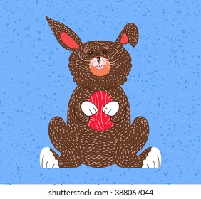 Textured vector illustration of an Easter rabbit with an egg