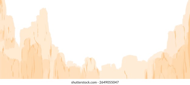 Ilustração vetorial texturizada de uma paisagem de penhasco rochoso no estilo de arte sem rosto. Cores de tons de terra. Adequado para temas naturais, conceitos de viagem, fundos de verão ou editoriais minimalistas