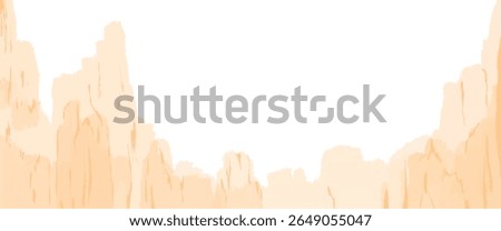 Textured vector illustration of a rocky cliff landscape in faceless art style. Earth-tone colors. Suitable for nature themes, travel concepts, summer backgrounds, or minimalist editorials