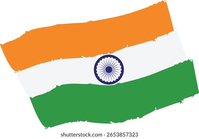 Textured vector of the Indian flag and Ashoka Chakra. Grungy artistic element for patriotic celebrations, with a transparent background.