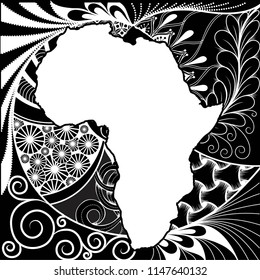 Textured vector map of Africa. Hand-drawn ethno pattern, tribal background. Vector illustration. Abstract colored Background
