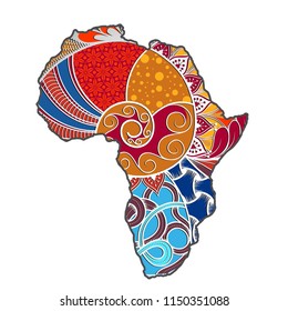 Textured vector map of Africa. Hand-drawn ethno pattern, tribal background. Vector illustration. Abstract colored Background

