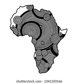 Textured vector map of Africa. Hand-drawn ethno pattern, tribal background. Vector illustration. Abstract colored Background