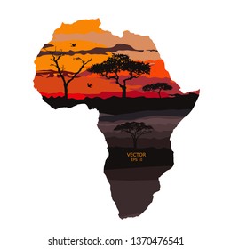 Textured vector map of Africa. Hand-drawn ethno pattern, tribal background. Vector illustration. Abstract colored Background