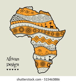 Textured vector map of Africa. Hand-drawn ethno pattern, tribal background. Vector illustration.